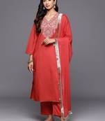 Women Floral Embroidered Regular Sequinned Kurta with Trousers & With Dupatta