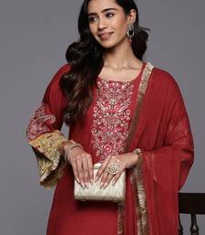 Embroidered Regular Kurta with Trousers & Dupatta