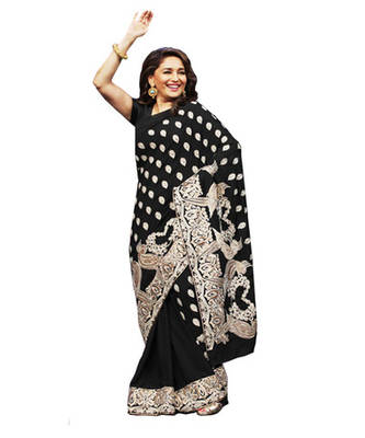black embroidered georgette saree with blouse 1