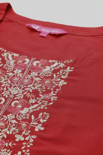 Embroidered Regular Kurta with Trousers & Dupatta