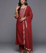 Embroidered Regular Kurta with Trousers & Dupatta