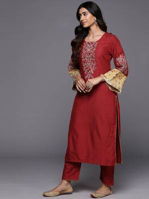 Embroidered Regular Kurta with Trousers & Dupatta 6