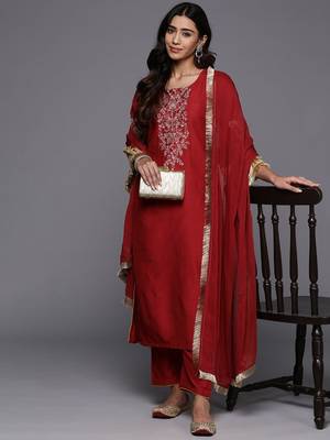 Embroidered Regular Kurta with Trousers & Dupatta 8