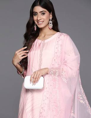 Printed Regular Thread Work Pure Silk Kurta with Trousers & Dupatta 2