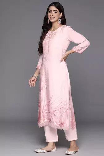 Printed Regular Thread Work Pure Silk Kurta with Trousers & Dupatta