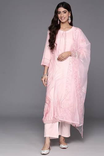 Printed Regular Thread Work Pure Silk Kurta with Trousers & Dupatta