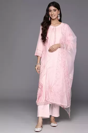 Printed Regular Thread Work Pure Silk Kurta with Trousers & Dupatta