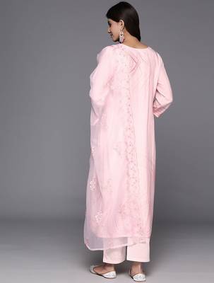 Printed Regular Thread Work Pure Silk Kurta with Trousers & Dupatta 7