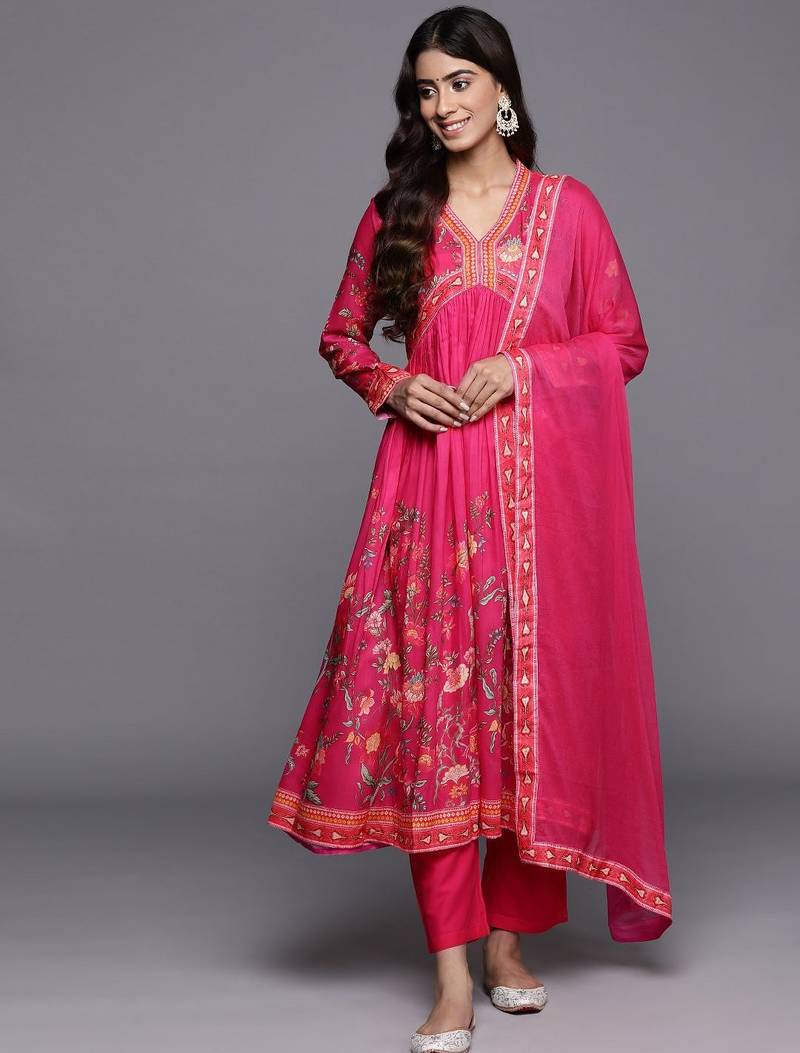 Women Floral Print Empire Kurta with Trousers & Dupatta