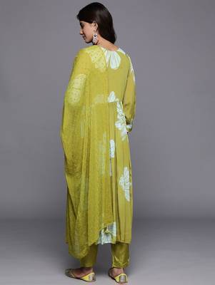 Women Floral Print Empire Mirror Work Pure Silk Kurta with Trousers & Dupatta 7