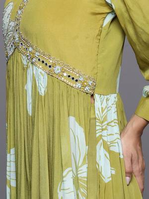 Women Floral Print Empire Mirror Work Pure Silk Kurta with Trousers & Dupatta 10