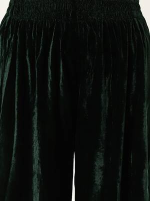 Green Ethnic Motifs Embroidered Velvet Straight Kurta & Palazzos With Dupatta 3