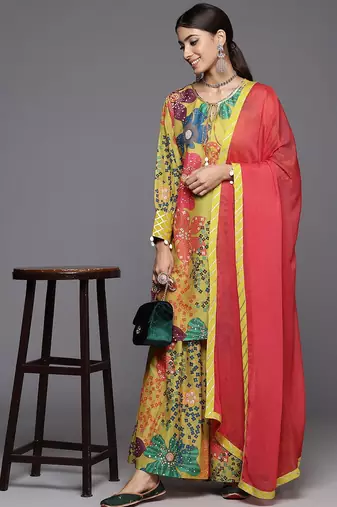 Printed Regular Sequinned Kurta with Sharara & Dupatta
