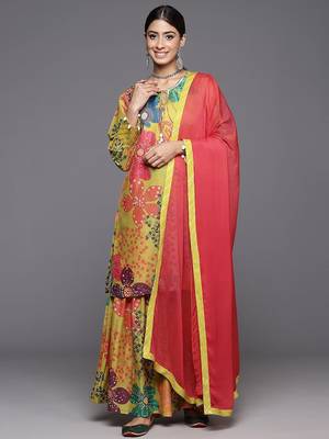 Printed Regular Sequinned Kurta with Sharara & Dupatta 5