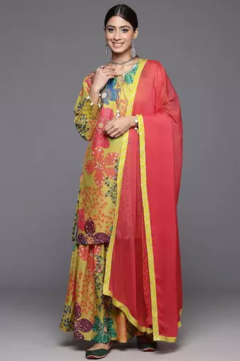 Printed Regular Sequinned Kurta with Sharara & Dupatta