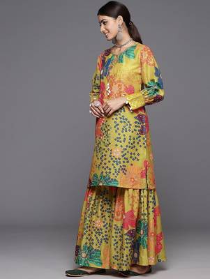 Printed Regular Sequinned Kurta with Sharara & Dupatta 6