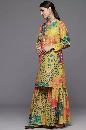 Printed Regular Sequinned Kurta with Sharara & Dupatta