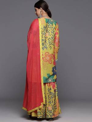Printed Regular Sequinned Kurta with Sharara & Dupatta 7