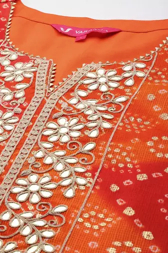 Women Bandhani Printed Kurta With Trousers & Dupatta