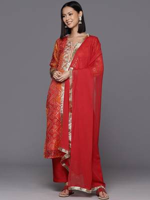 Women Bandhani Printed Kurta With Trousers & Dupatta 6