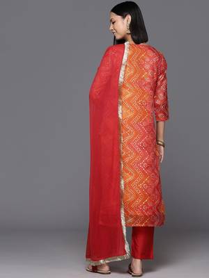 Women Bandhani Printed Kurta With Trousers & Dupatta 8