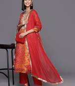 Women Bandhani Printed Kurta With Trousers & Dupatta