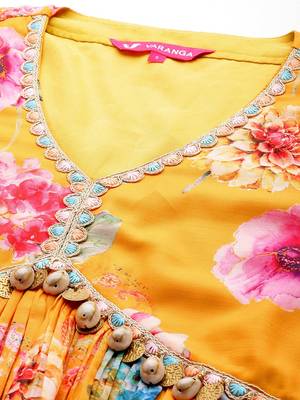Women Floral Printed Empire Beads and Stones Kurta with Trousers & With Dupatta 2