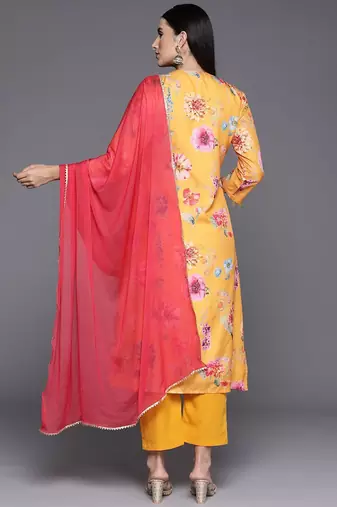 Women Floral Printed Empire Beads and Stones Kurta with Trousers & With Dupatta