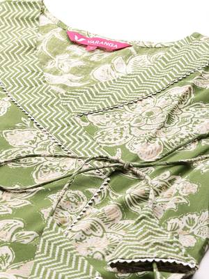 Women Floral Printed Angrakha Pure Cotton Kurta with Trousers 2