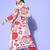 Winter Floral Printed V-Neck A-Line Woolen Kurta Set with Tesselled Hem
