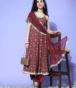Ethnic Motifs Woven Design Sequinned Kurta with Trousers & Dupatta