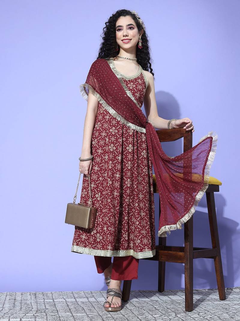 Ethnic Motifs Woven Design Sequinned Kurta with Trousers & Dupatta