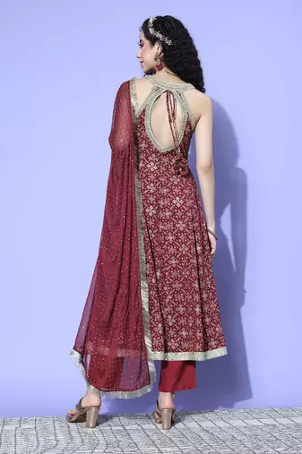 Ethnic Motifs Woven Design Sequinned Kurta with Trousers & Dupatta