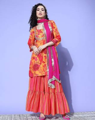 Women Printed Regular Gotta Patti Kurta with Sharara & With Dupatta 2