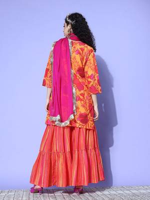 Women Printed Regular Gotta Patti Kurta with Sharara & With Dupatta 4