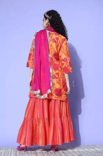 Women Printed Regular Gotta Patti Kurta with Sharara & With Dupatta