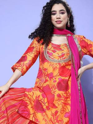 Women Printed Regular Gotta Patti Kurta with Sharara & With Dupatta 5