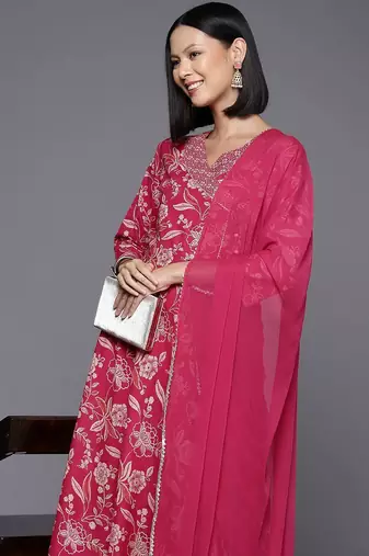 Floral Printed Regular Gotta Patti Pure Cotton Kurta with Trousers & Dupatta