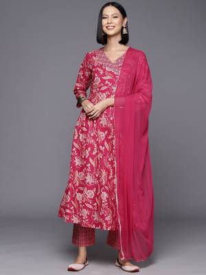 Floral Printed Regular Gotta Patti Pure Cotton Kurta with Trousers & Dupatta 6