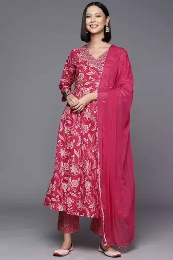 Floral Printed Regular Gotta Patti Pure Cotton Kurta with Trousers & Dupatta