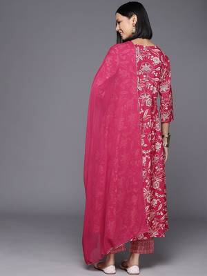 Floral Printed Regular Gotta Patti Pure Cotton Kurta with Trousers & Dupatta 8