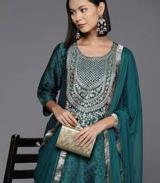 Ethnic Motifs Yoke Design Regular Sequinned Kurta with Trousers & Dupatta