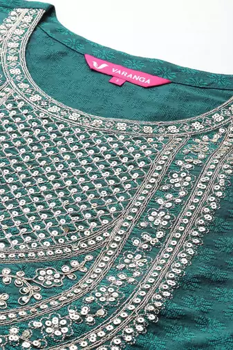 Ethnic Motifs Yoke Design Regular Sequinned Kurta with Trousers & Dupatta