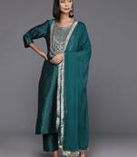 Ethnic Motifs Yoke Design Regular Sequinned Kurta with Trousers & Dupatta