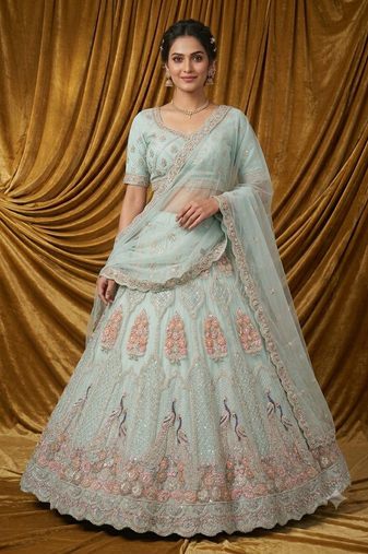 sky blue embroidered lehenga choli dupatta