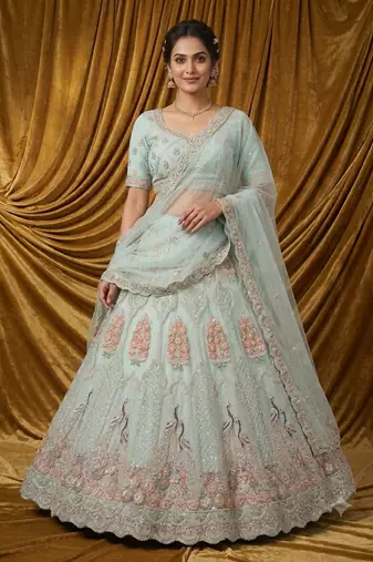 sky blue embroidered lehenga choli dupatta