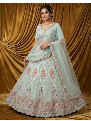 sky blue embroidered lehenga choli dupatta 2