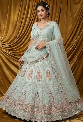 sky blue embroidered lehenga choli dupatta