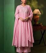 Women Floral Embroidered Empire Thread Work Kurta with Palazzos & With Dupatta
