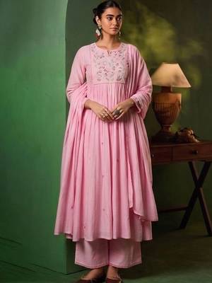 Women Floral Embroidered Empire Thread Work Kurta with Palazzos & With Dupatta 3